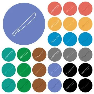 Machete outline round flat multi colored icons Stock Illustration