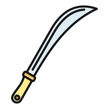 Machete tool with curved blade and handle Illustration