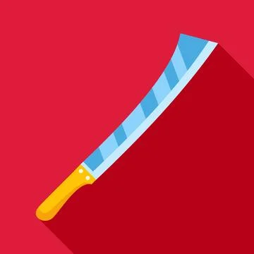 Machete tool with yellow handle on red background Illustration