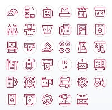Machine 128x128 Vector Icon Pack with 35 Regular Line Detail Enhanced Element Stock Illustration