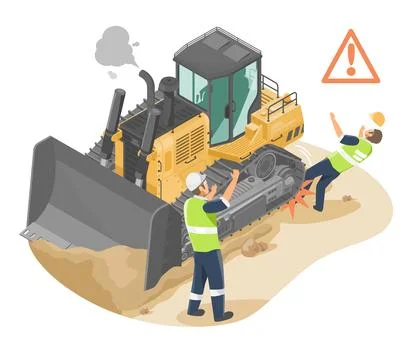 Machine Accident Worker Construction site tractor excavato yellow Bulldozer Stock Illustration