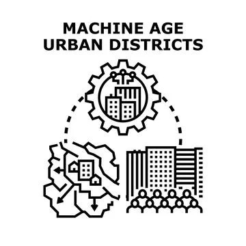 Machine age urban districts developing infrastructure and population Stock Illustration