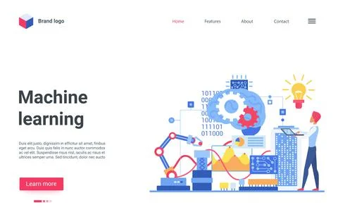 Machine ai learning landing page, specialist engineer teaching artificial イラスト素材