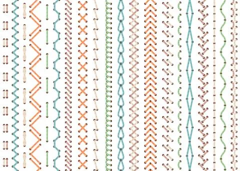 Machine and hand stitches set. Fashionable textured thread handicraft geometric Stock Illustration
