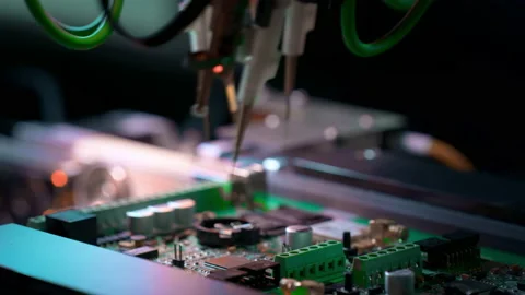 Machine for automatic testing of electronic boards. Stock Footage 152825496