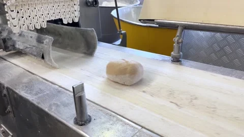 Machine at the bakery, kneading the dough and eject it on the production line Stock Footage 252116266