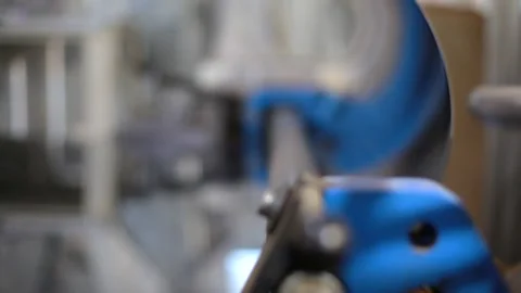 The machine bends a sheet of stainless steel into a pipe. A four-roll plate Stock Footage 155491658