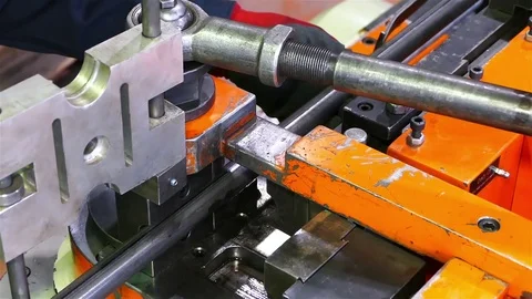 Machine bends steel pipes. Stock Footage 83997834