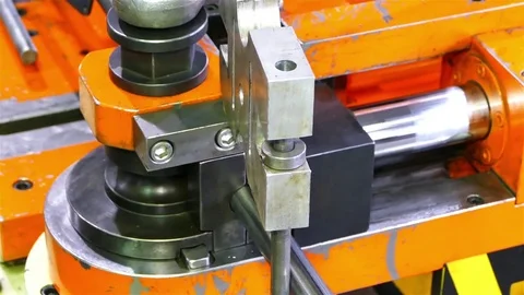 Machine bends steel pipes. Stock Footage 83997848