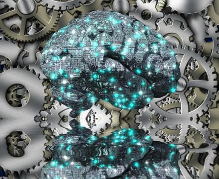 Machine Brain and Cog wheels Stock Illustration