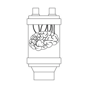Machine with brain icon, flat design Stock Illustration
