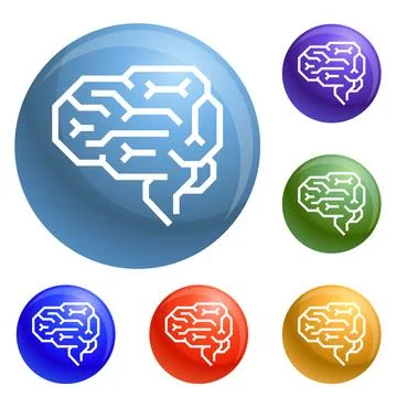 Machine brain icons set Stock Illustration