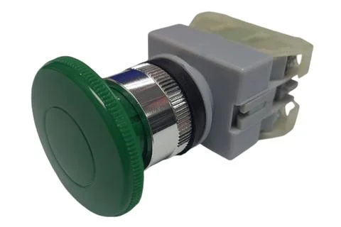 Machine Button hand press button green colour Stock Photos