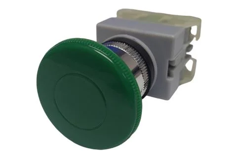 Machine Button hand press button green colour Stock Photos