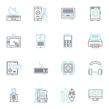 Machine care linear icons set. Lubrication, Inspection, Cleaning, Maintenance Stock Illustration