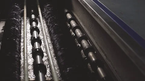 The machine cleans the glass and washes it Stock Footage 105370046