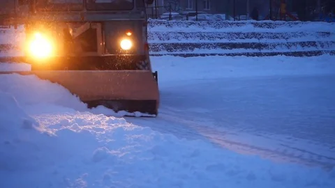The machine cleans the ice rink at night in the winter Stock Footage 85060113