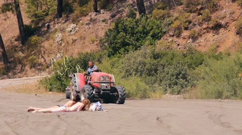 The machine cleans sifts the sand on the beach Stock Footage 44372299