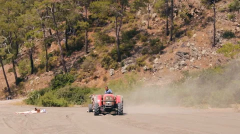 The machine cleans sifts the sand on the beach Stock Footage 44391447