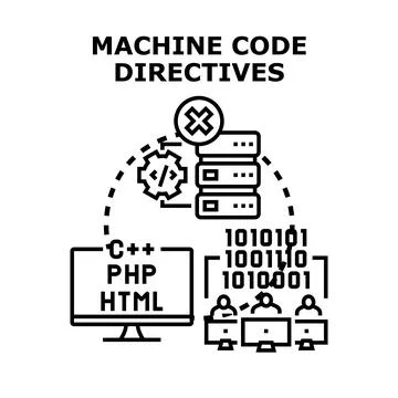 Machine code directives causing programming development errors Illustrazione stock