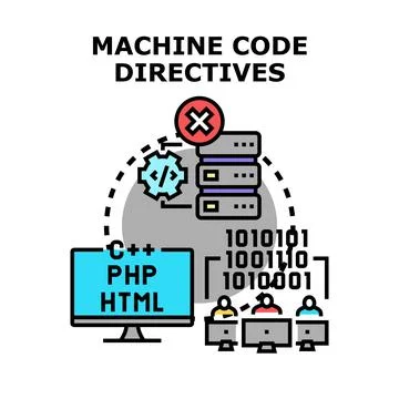 Machine code directives causing programming development errors Illustrazione stock