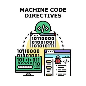 Machine code directives coding development process Illustrazione stock