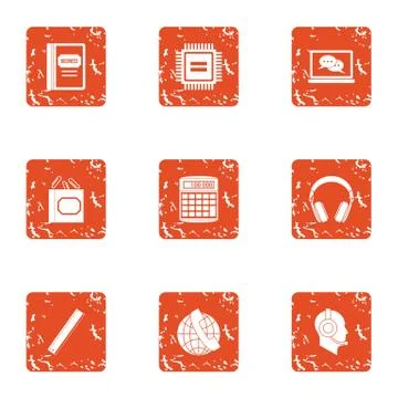 Machine code icons set, grunge style Stock Illustration