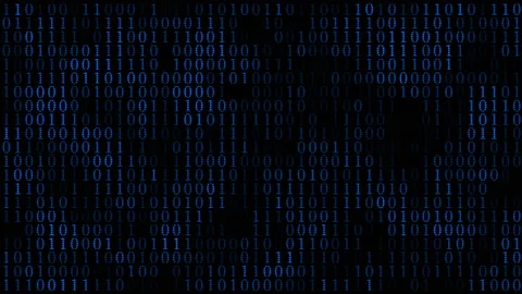 Machine code pattern, 0 and 1 digits blink processing computer task, matrix wall Stock Footage 115176615