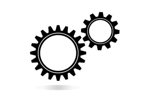 Machine Cogwheels, Black And White Vector Flat Icon. Two Gear Wheels, Cogs Stock Illustration