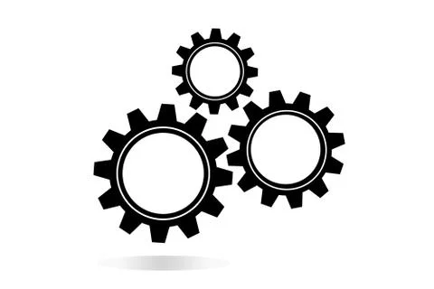 Machine Cogwheels, Black And White Vector Flat Icon. Three Gear Wheels, Cogs, Stockillustratie