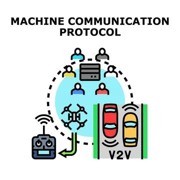 Machine communication protocol connecting autonomous vehicles and drones Stock Illustration