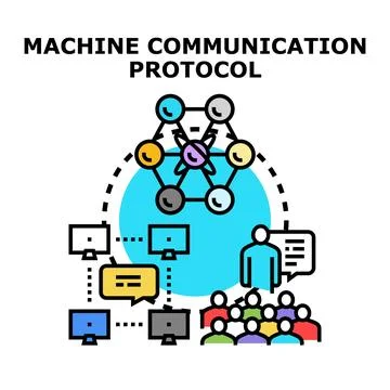 Machine communication protocol connecting devices and people Stock Illustration