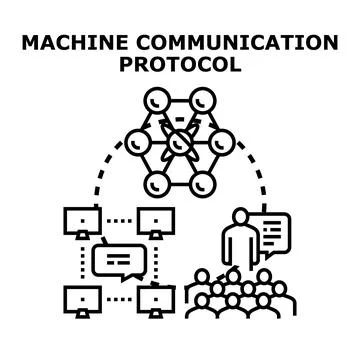 Machine communication protocol connecting devices and people Stock Illustration