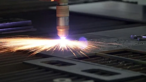Machine for constant metal laser cutting Stock Footage 77253257