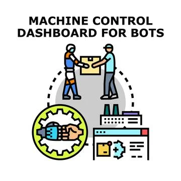 Machine control dashboard managing robot automation and factory production Stock Illustration