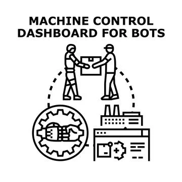 Machine control dashboard managing robot automation and factory production Stock Illustration