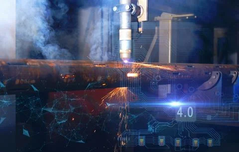 Machine control by plasma cutting using artificial intelligence. Precise dime Stock Photos