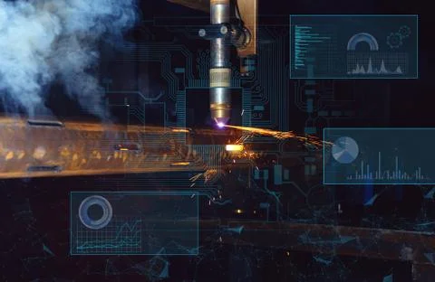 Machine control by plasma cutting using artificial intelligence. Precise dime Stock Photos