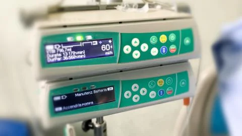 Machine controller for intravenous IV infusion for patient in hospital Stock Photos