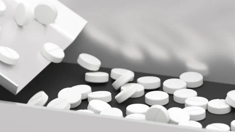 Machine with conveyor for dedusting pills, tablets, drugs, meds, production line Stock Footage 162675797