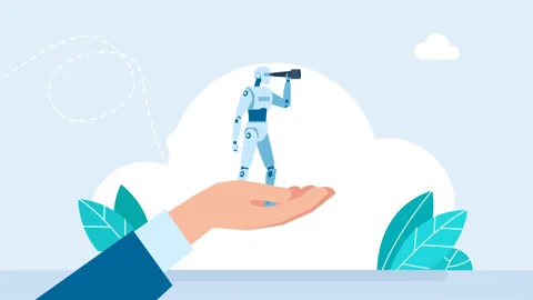 Machine cooperation. AI technology futuristic, Robot standing on hand of man Stock Footage 333782077