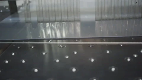 Machine cuts polycarbonate panels at modern factory Stock Footage 228780363