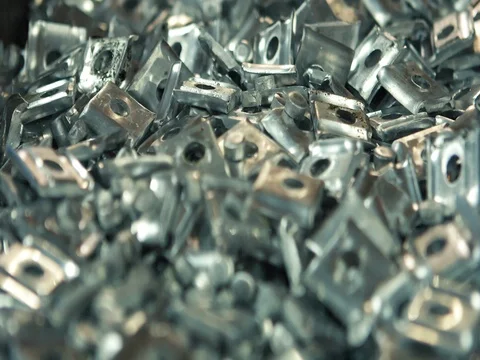 The machine cuts the sheet metal. Large hydraulic guillotine shears. Stock Footage