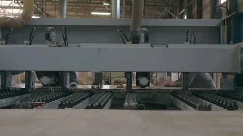 The machine cuts wooden plates Stock Footage 85239276