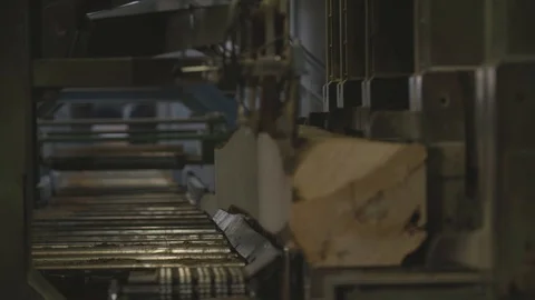 Machine is cutting lumber Stockbeeldmateriaal 92317795