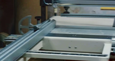 Machine for cutting sheet material. Stock Footage 124224819