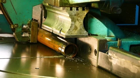 Machine cutting of steel pipe. Stock Footage 83624119
