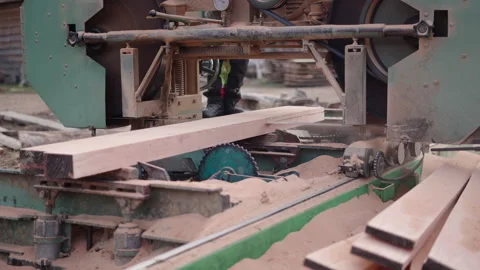 A machine cutting a timber in half Stock Footage 271151040