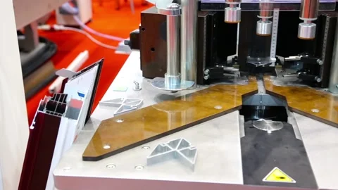 The machine for cutting window profiles Stock Footage 114988322