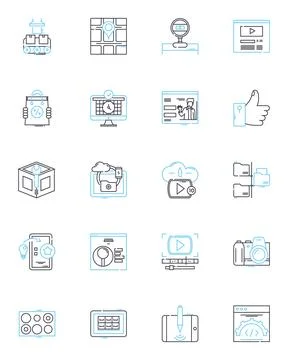 Machine data linear icons set. Logs, Metrics, Performance, Analytics, Monitoring Stock Illustration